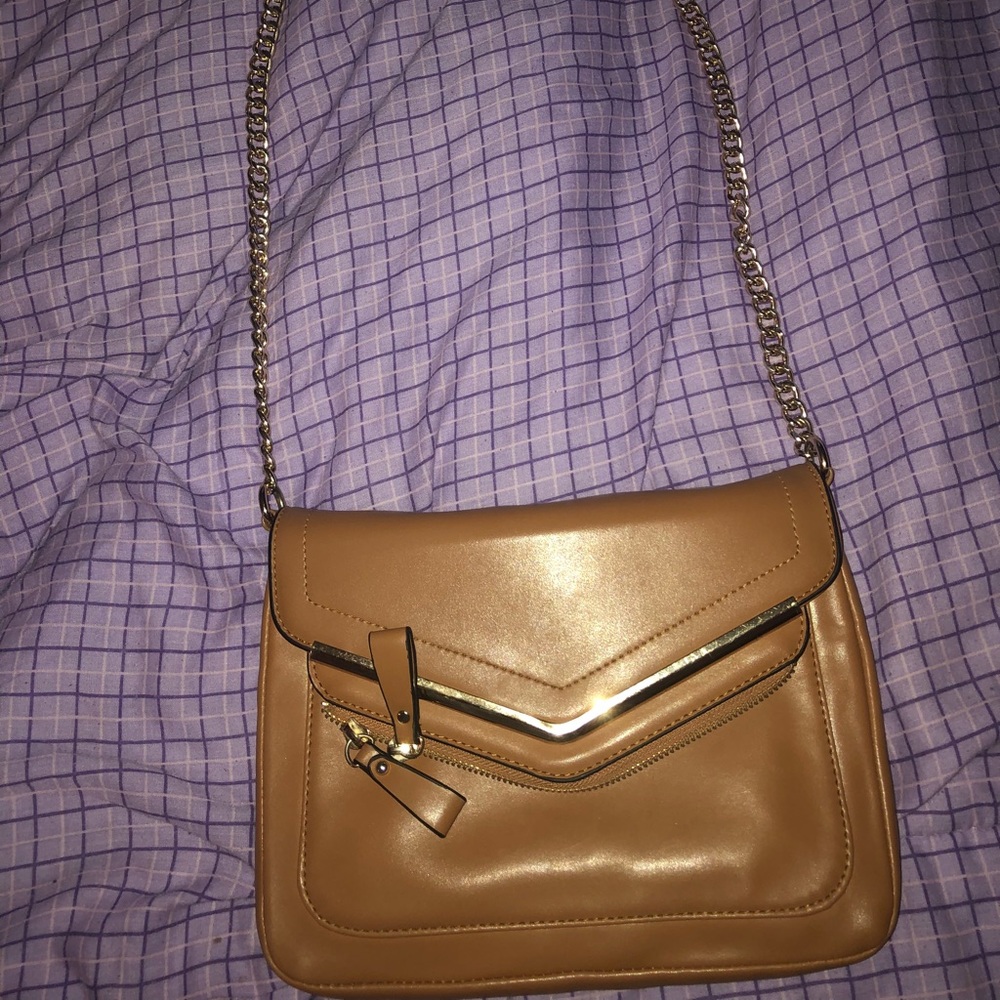 Brown and Gold Zippered Crossbody bag